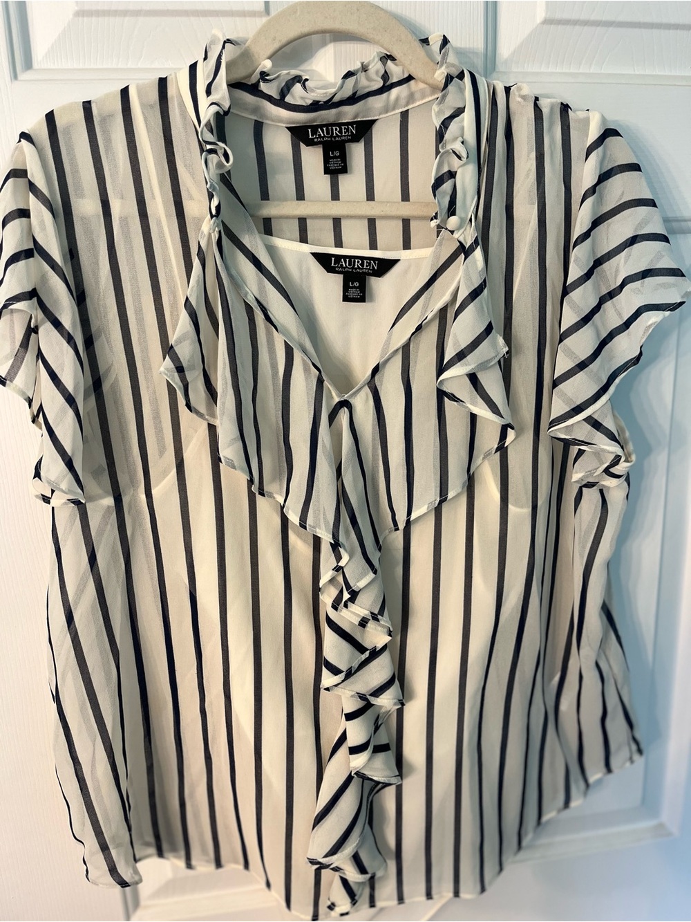 Lauren Ralph Lauren Black Label Large  Striped Ruffle Blouse